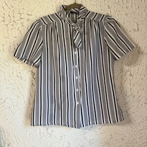 Vintage Judy Bond Striped Women's Blouse with Bow Detail